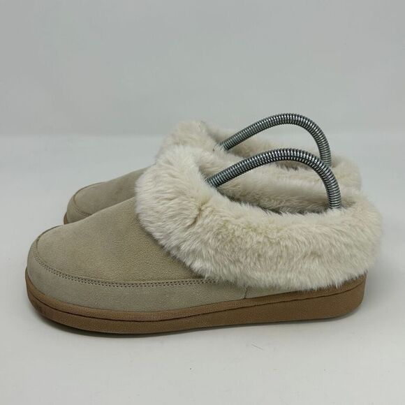 Clarks Women's Beige White Faux Fur Lined Clog Slippers Size 8 M Casual Slip On - Picture 3 of 13
